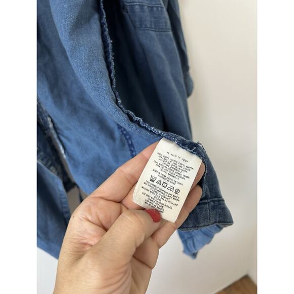 Hei Hei Anthropologie Linen Chambray Jacket Cascade Cardigan Open Blue Long SM - Picture 6 of 11